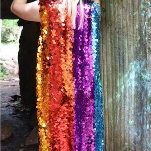 Colorful Rainbow Sequin Party Cape Jacket